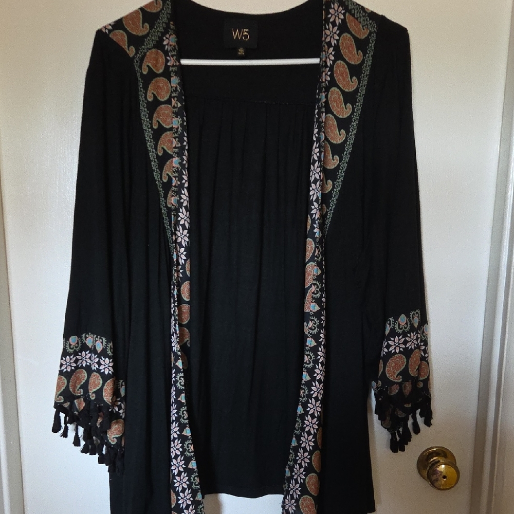 W5 Black Cardigan with Paisley Detail